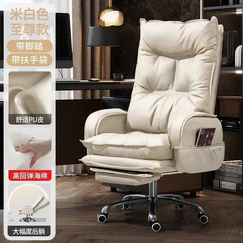 Cortex Leather-Blend Office Chair Executive Desk Chair With Ergonomic High Back — Cognac Brown | KIMLUD