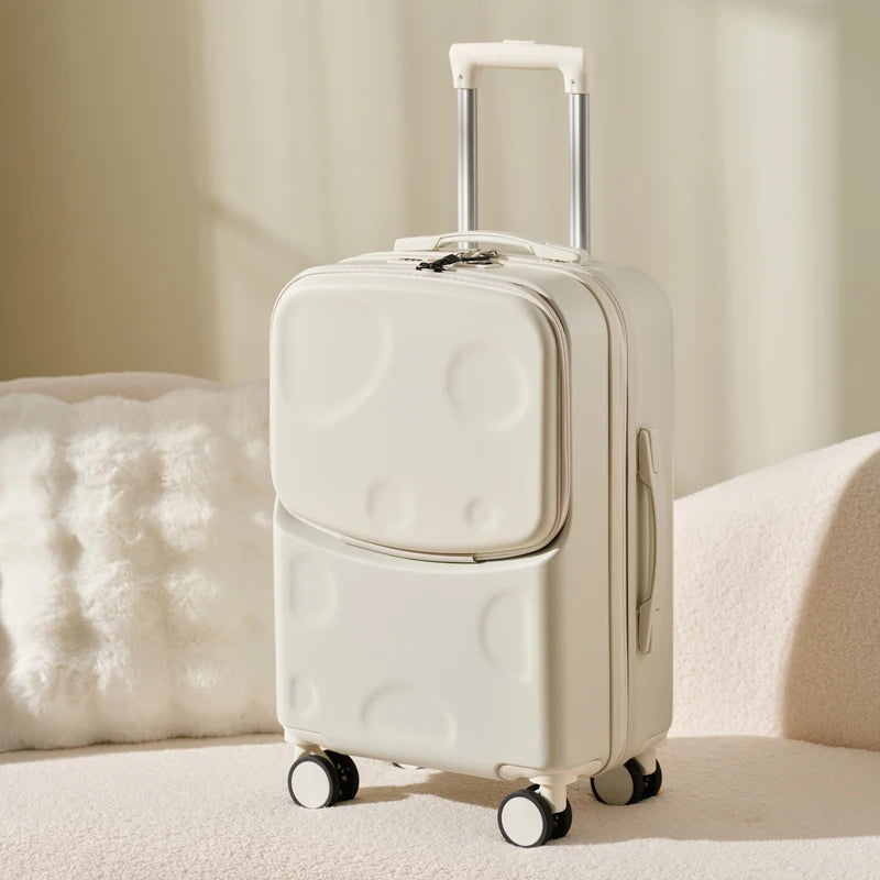 New Suitcase Front Opening Luggage with USB Cup Holder Girl Travel Wheeled Suitcases 18 20 26 Inch Suitcase Trip Cabin Carry-on
