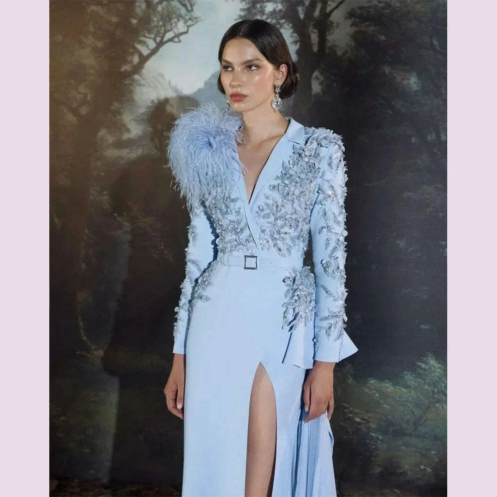 elgant-feather-wrap-prom-dresses-with-belt-hand-made-appliqued-beads-evening-party-gowns-2024-high-side-split-vestidos-de-novia-kimlud-kimlud-33915664