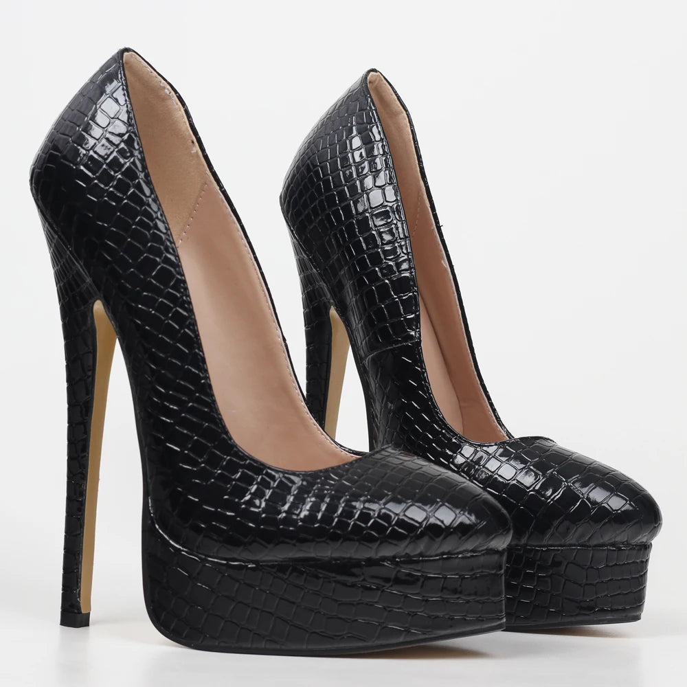 18cm High Heels Sexy Platform Boots Pointed Toe Pumps Party Shoes Plus Size 36-46