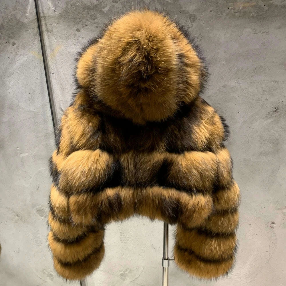 KIMLUD, Women's Full Pelt Real Fox Fur Hooded Jackets, Long Sleeve Outwear, Winter Bomber, Female, 902, KIMLUD Womens Clothes