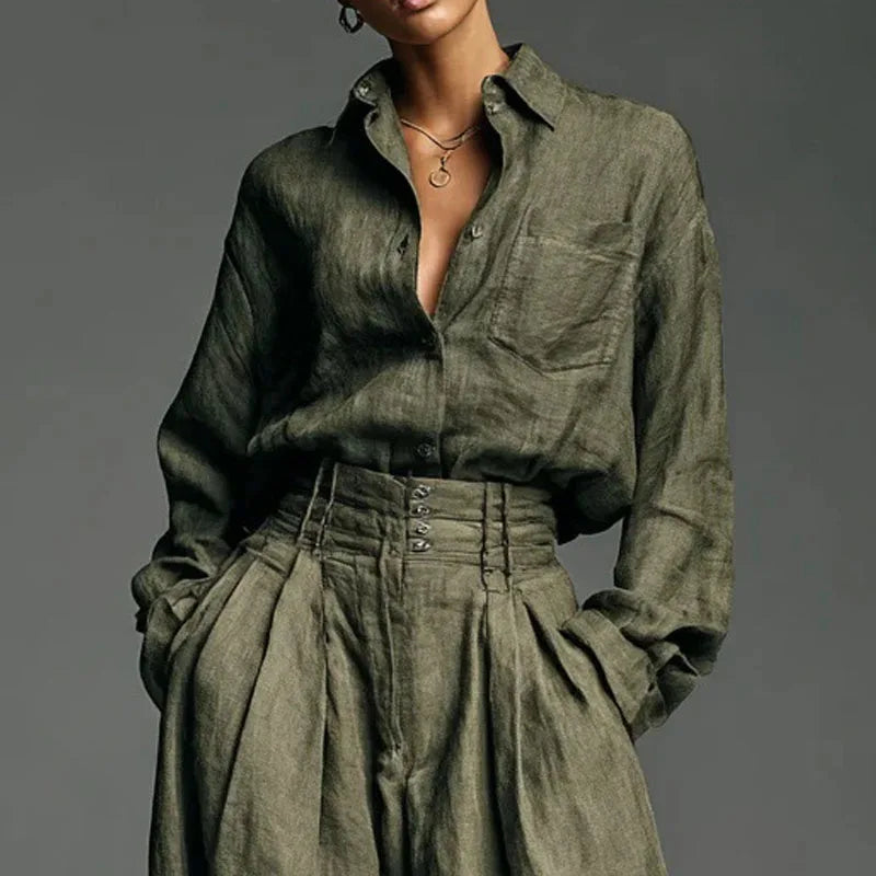 Shirt And Pants Set – Loose Fit – Solid Color | KIMLUD
