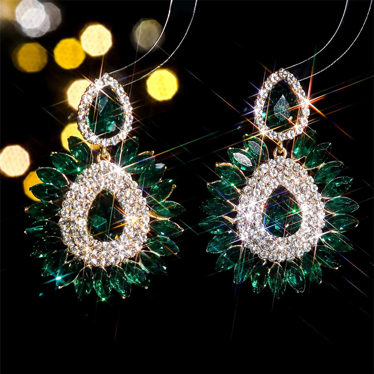 Drop Earrings Crystal Flower Shine Earrings Rhinestones — Pink | KIMLUD