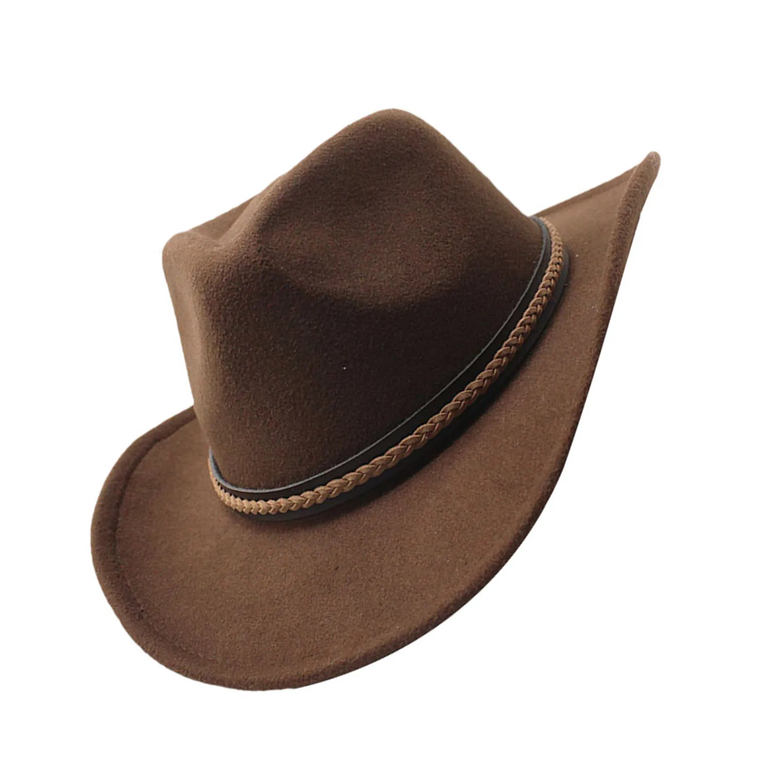 Felt Cowboy Hat Wide Brim With Decorative Band — Black | KIMLUD