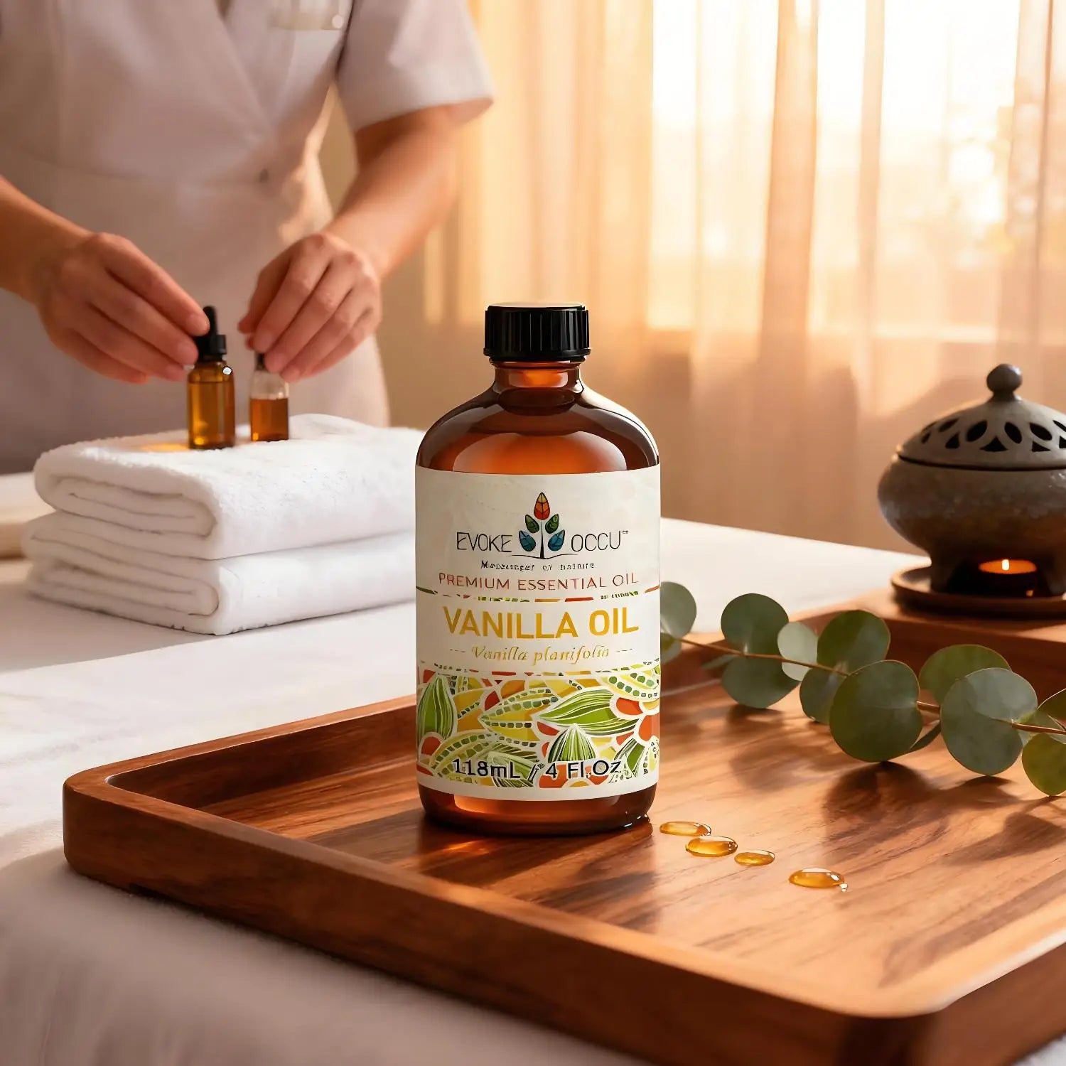 EVOKE OCCU Vanilla Essential Oil 118mL Ylang Rose Orange Aroma for Massage Relaxation Hair Shampoo Conditioner Skin Care Cream