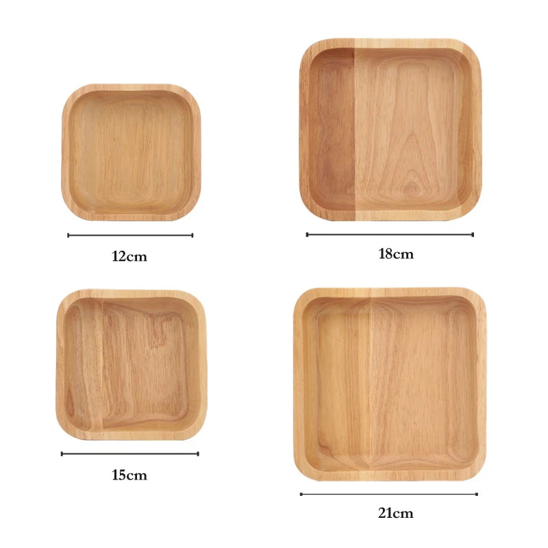 1Pc Square Wood Bowl 4 Size Fruit Salad Bowl Large Small Wooden Plate Snack Dessert Serving Dishes Food Container Wood Tableware