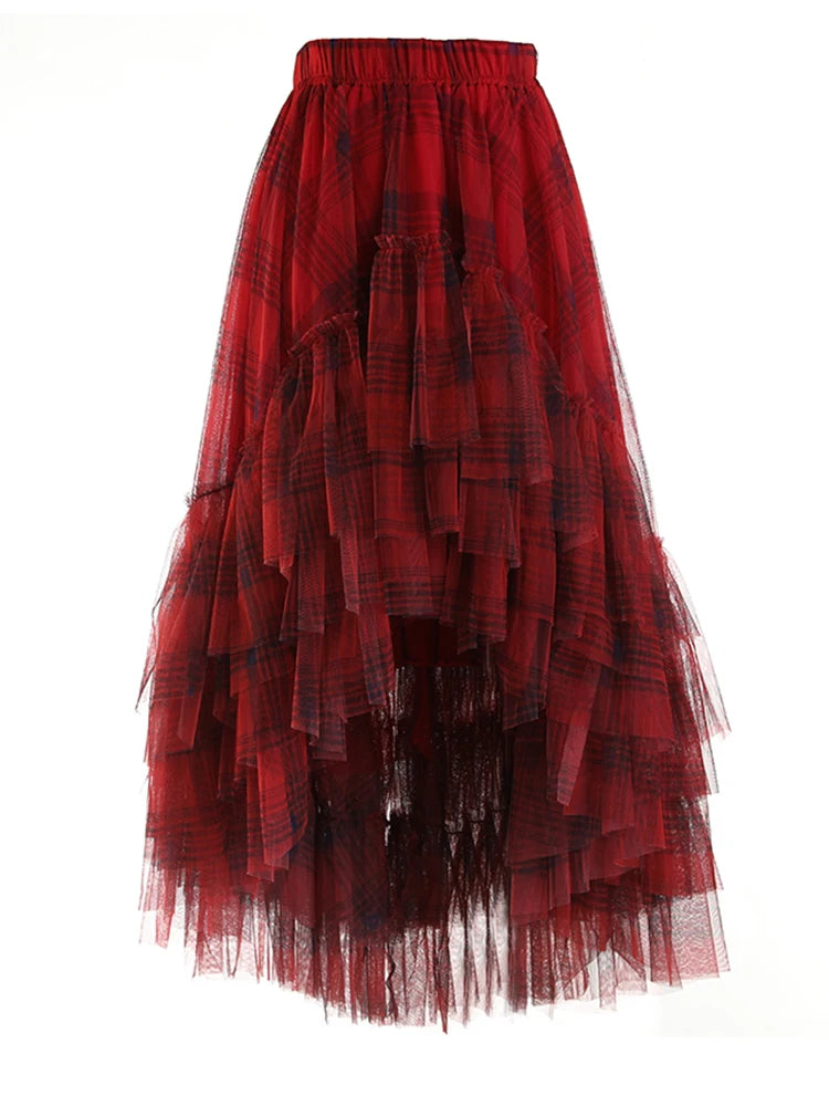 Skirt – High Elastic Waist – Jersey – Red Plaid | KIMLUD