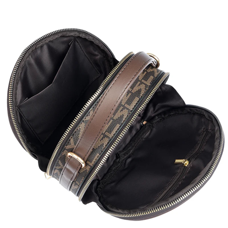 PU Leather Circular Crossbody Bag Sequined Letter — Off-White | KIMLUD