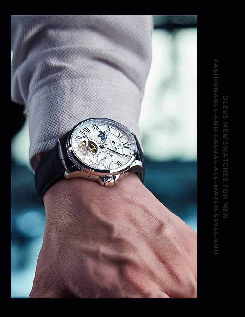 Moon Phase Mechanical Watch Automatic Self-Wind — Silver | KIMLUD