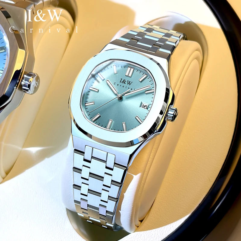 I&W Simple Quartz Watch for Women 2024 New Design Ladies Watches Sapphire Calendar Full Steel Bracelet Waterproof Montres Femmes