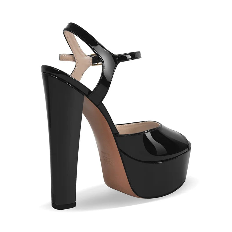 Onlymaker Women Sandals Ankle Strap Peep Toe Platform Black Chuncky High Heels Squre Toe Party Dress Casual Sandals