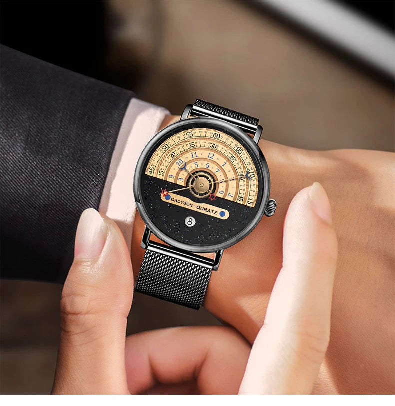 Unique Business Men Watch Fashion Auto Date Stainless Steel Strap Quartz Wristwatch Man Gifts For Him Calendar Clock