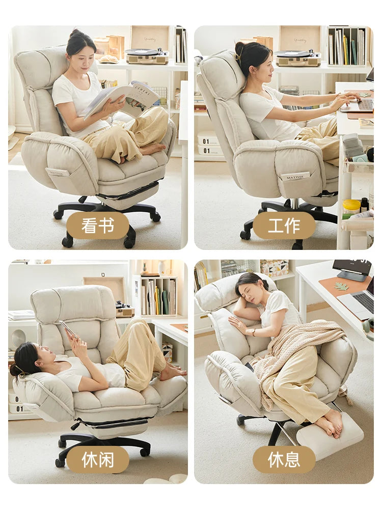 Tech Cloth Computer Chair Ergonomic Recliner — Cream-Beige | KIMLUD