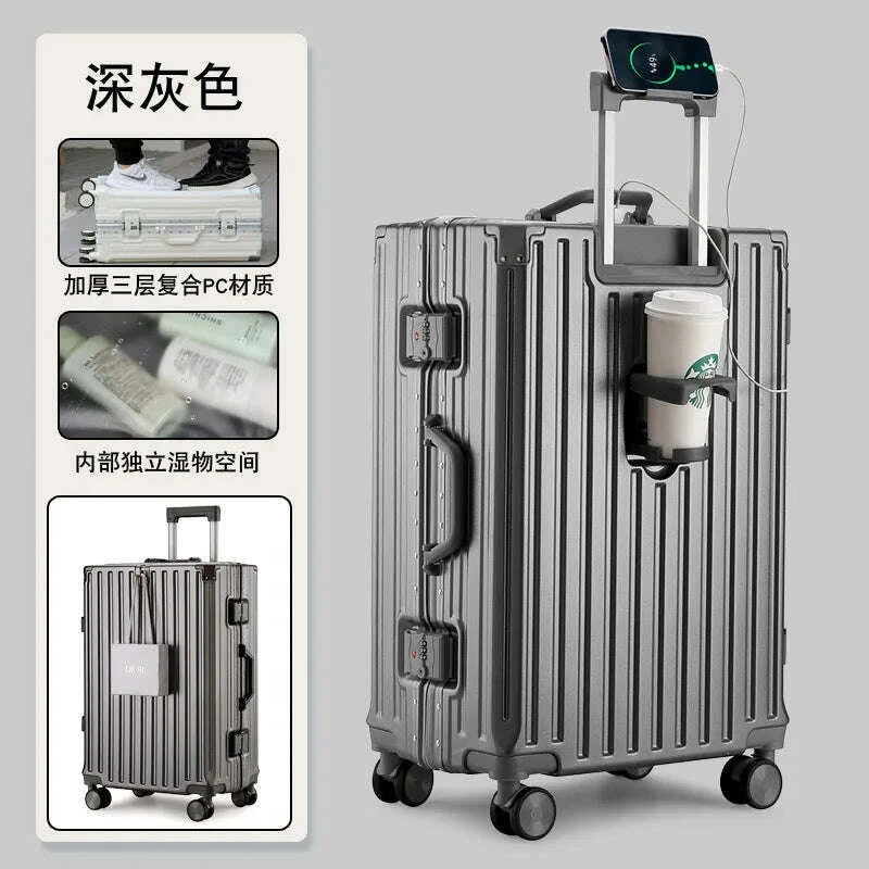 new-multifunction-suitcase-with-usb-charging-aluminum-frame-pc-suitcase-trip-cabin-male-and-female-carrier-2830-inchkimlud-womens-fashion-34624072