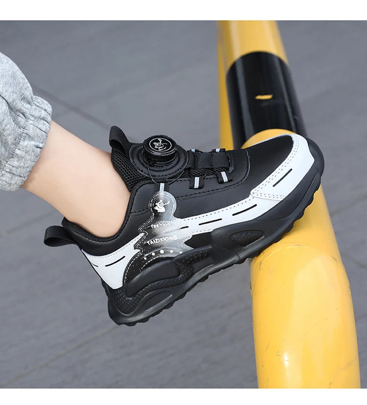 Leather Running Shoes Anti-Slip Waterproof — Black | KIMLUD