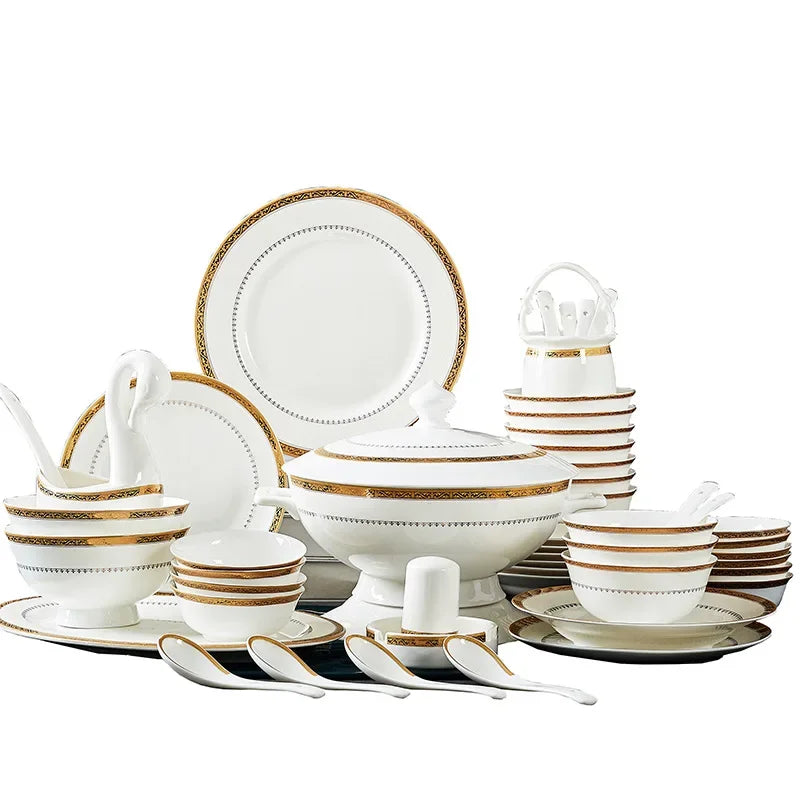 Jingdezhen Porcelain Bowl and Plate Set Modern Minimalism — Ivory White | KIMLUD