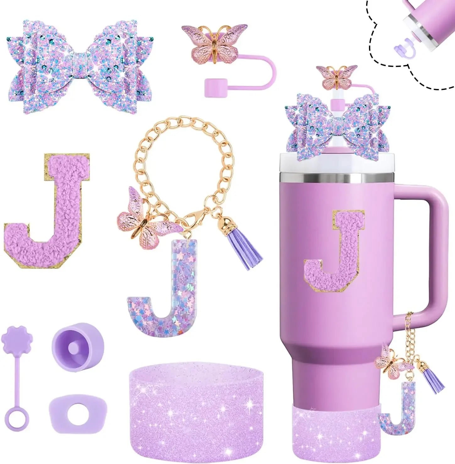 8pcs Cup Accessories Set 30oz 40oz tumbler Straw Topper Cover, Boot, Spill Proof Stoppers, Handle Charms Sticker for Stanley Cup