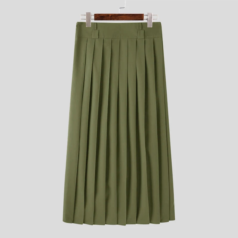 2024 Men Casual Skirts Solid Color Pleated Zipper Loose Trousers Personality Streetwear Leisure Fashion Men Skirts S-5XL INCERUN