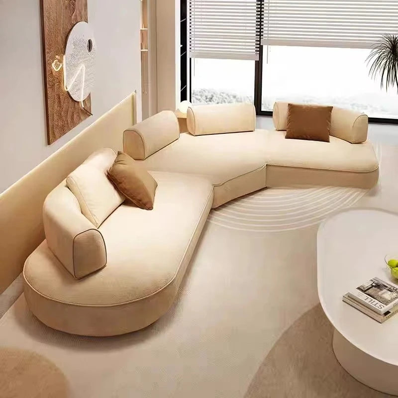 Italian Luxurious Living Room Modular Sofa Set with High-end Villa Quality Velvet Design Curved Sofa