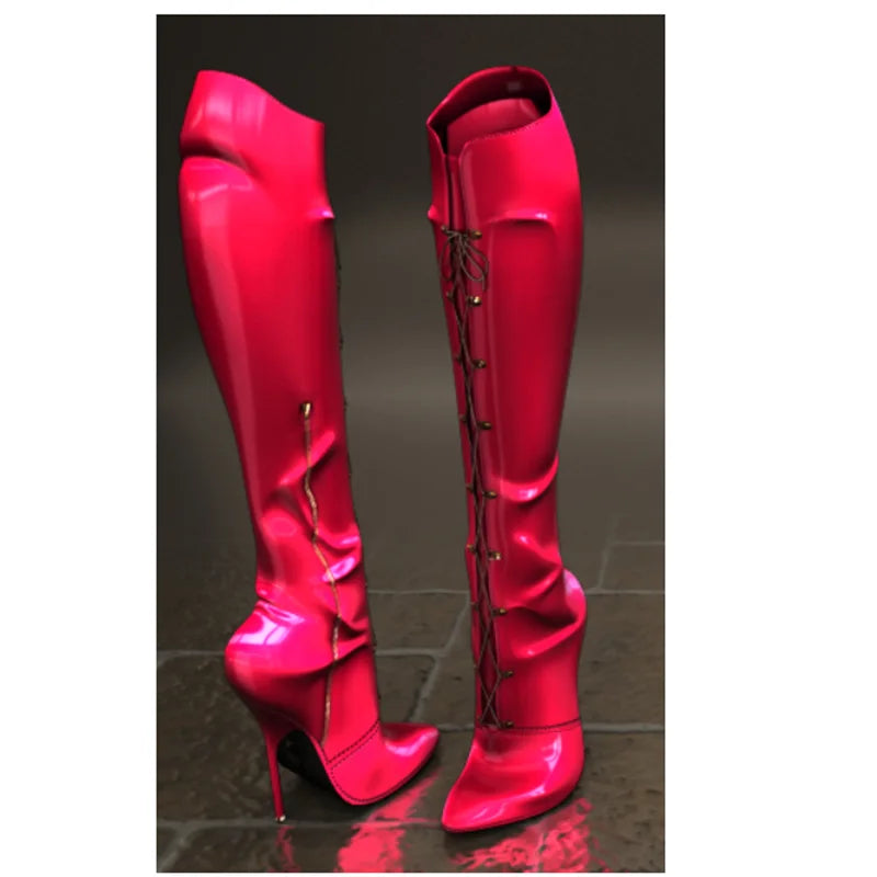Blue Zipper Knee High Boots Thin High Heel Peep Toe Fashionable Sexy Cool 2025 Summer Big Size Woman Shoes Zapatillas Mujer