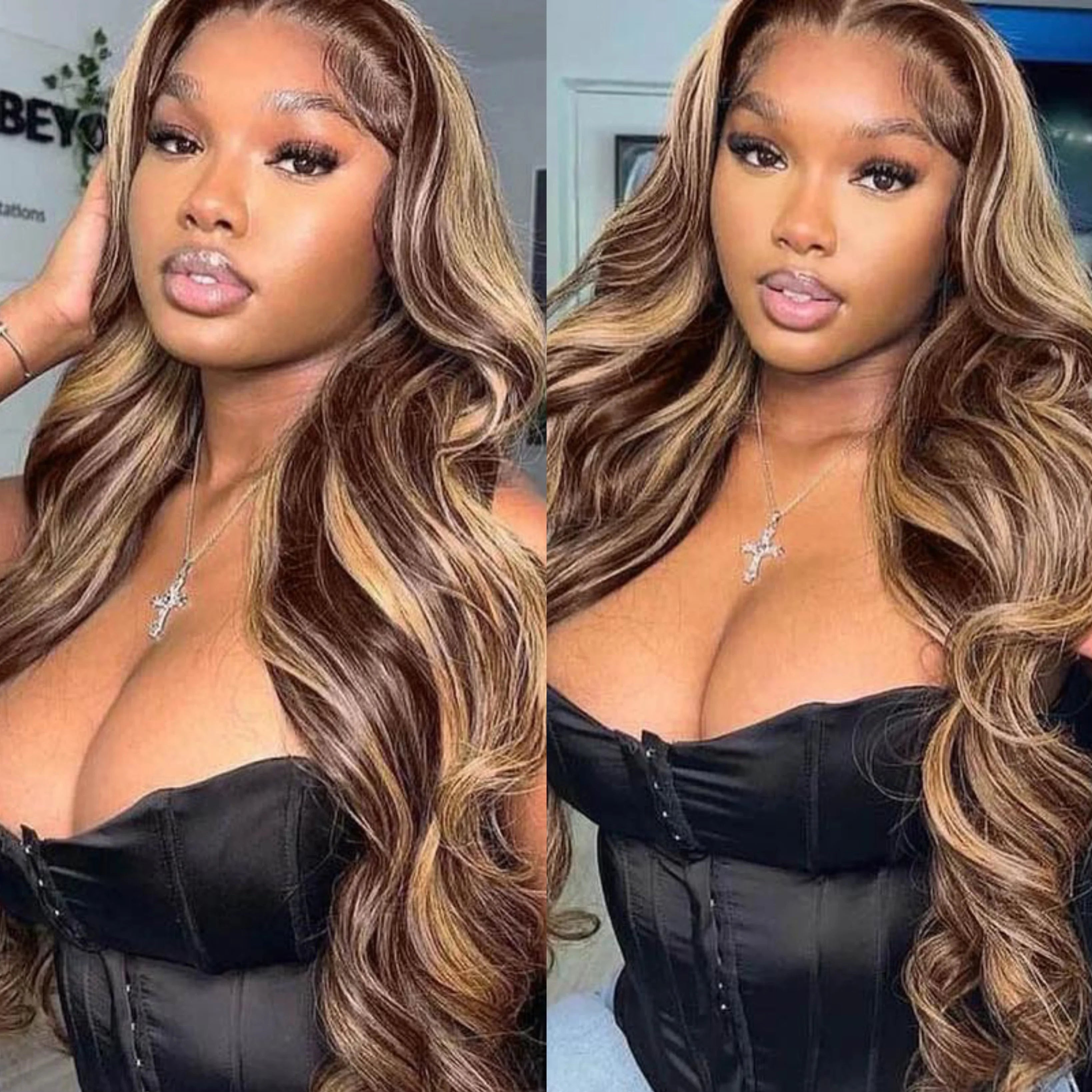 HD Lace Frontal Wig – Highlight Wave – Human Hair – Honey Blonde | KIMLUD