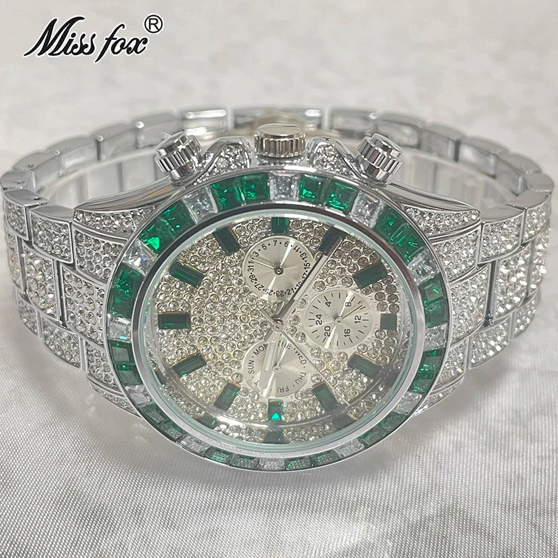 Stainless Steel Smartwatch Hip Hop Rainbow Pavé Diamonds — Gold | KIMLUD