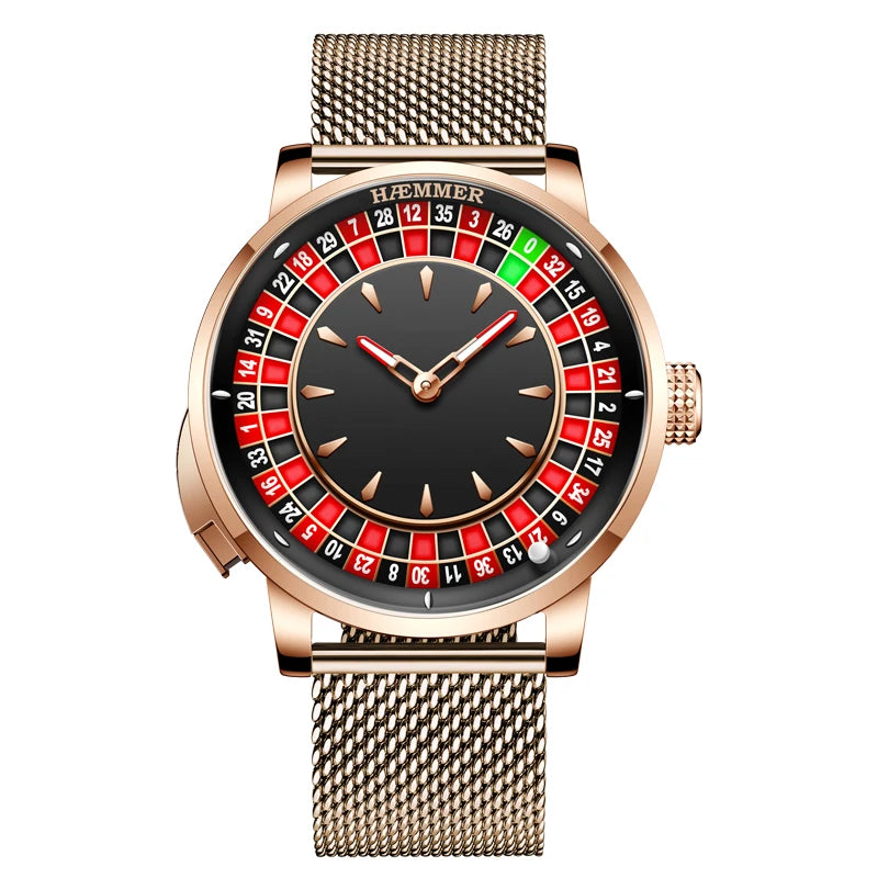 HAEMMER Men's Mechanical Watch Stainless Steel NH35 Watch Men's Push Button Roulette Rotating Sapphire Glass Watch Waterproof