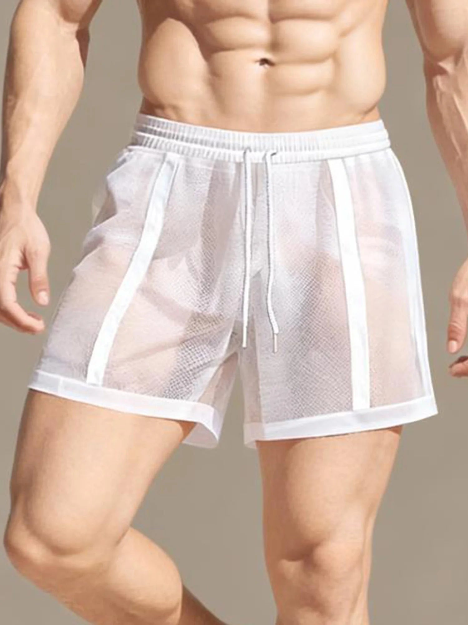 Men’s Workout Shorts Summer Drawstring Elastic Waist See-Through Running Shorts Sportswear