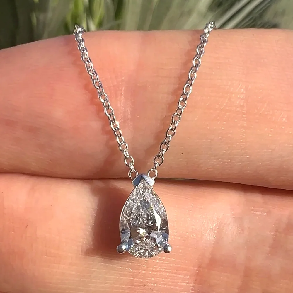 1/2/3/4CT Water Drop Moissanite Pendant Necklace for Women Certified 925 Silver Pear Cut Solitaire Diamond Pendant Neckchain