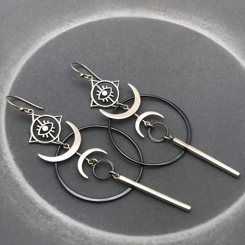 Zinc Alloy Drop Earrings Vintage Moon — Silver | KIMLUD