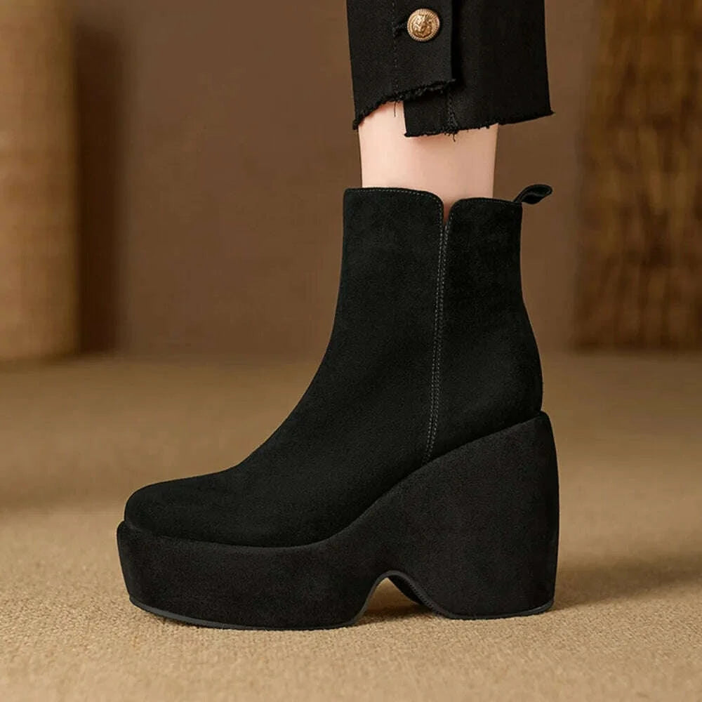 KIMLUD, Brand Women Wedges Boots Suede Platform Women Ankle Boots High Quality Walking Comfy Woman Shoes New Sexy High Heels Bootie, KIMLUD Womens Clothes