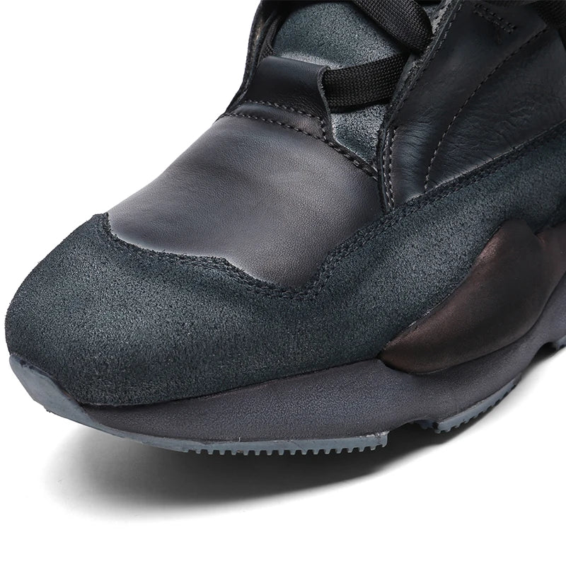 Unisex High-top Sneaker Boots Navy Blue Outdoor Casual Boots Calf Leather Mens' Trainers Leather Women Sneakers Oversized 35-46