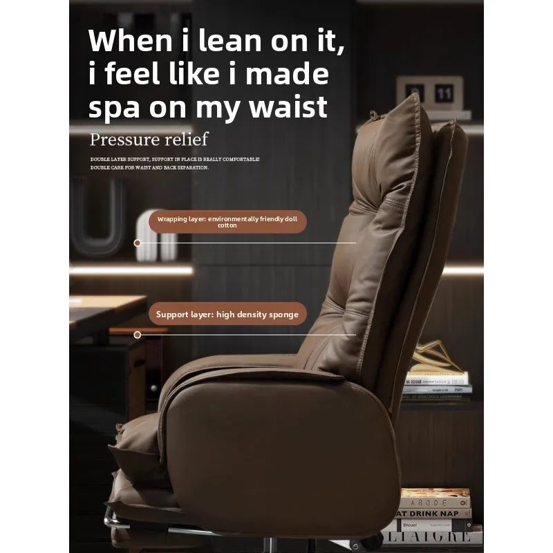 Genuine Leather Executive Chair Reclining Ergonomic Height-Adjustable — Chocolate Brown | KIMLUD