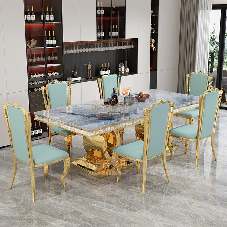 Marble Dining Table Set With Gold-Tone Frame — White | KIMLUD