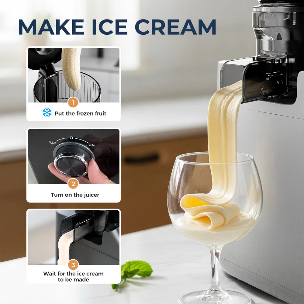 ROUNY Cold Press Extractor with Filter-Free, Easy Clean Electric Fruit Slow Juicer Machine with Large Feed Caliber, Black