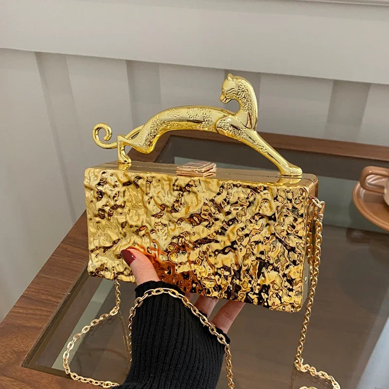 Luxury Acrylic Chain Mini Clutch — Gold Silver | KIMLUD