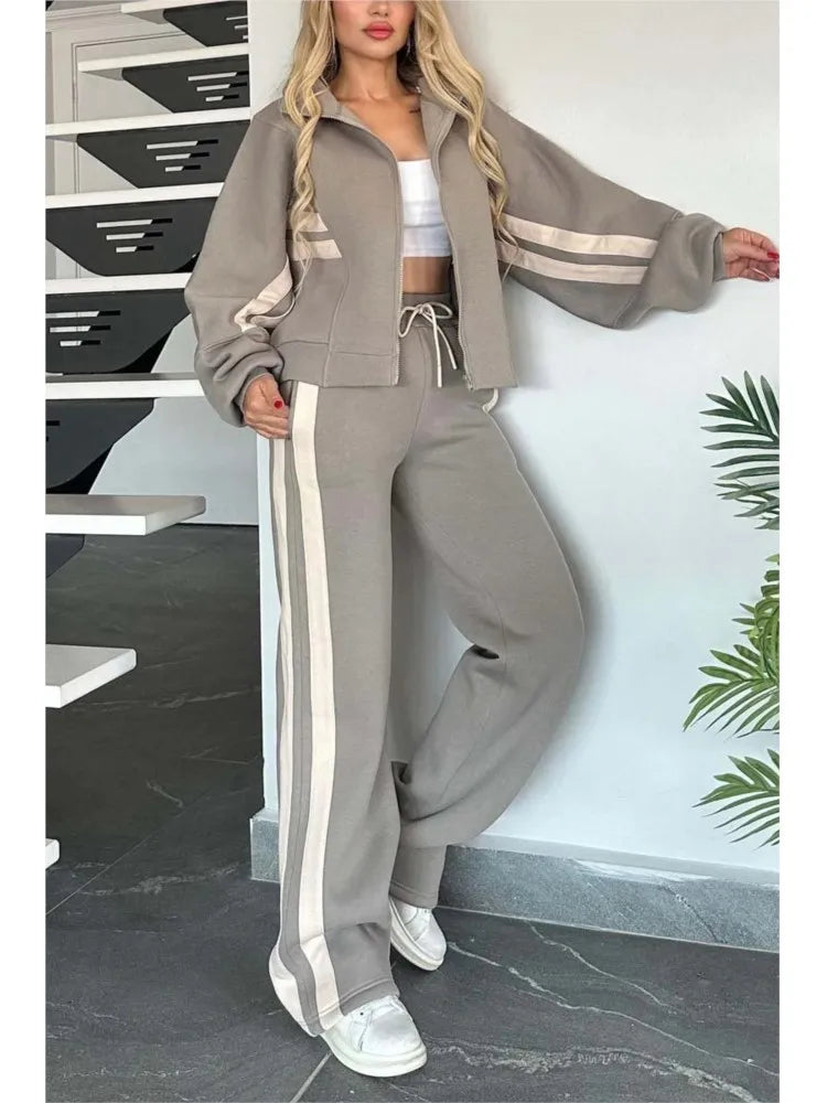 Y2K Striped Hoodie Set Loose Fit Jacket — White With Red Stripes | KIMLUD
