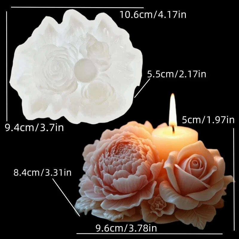 KIMLUD, Peony Rose Bud Bouquet Candle Silicone Mold Peony Flower Clusters Candle Mould Christmas Gift Flower Bundle Resin Gypsum Molds, KIMLUD Womens Clothes