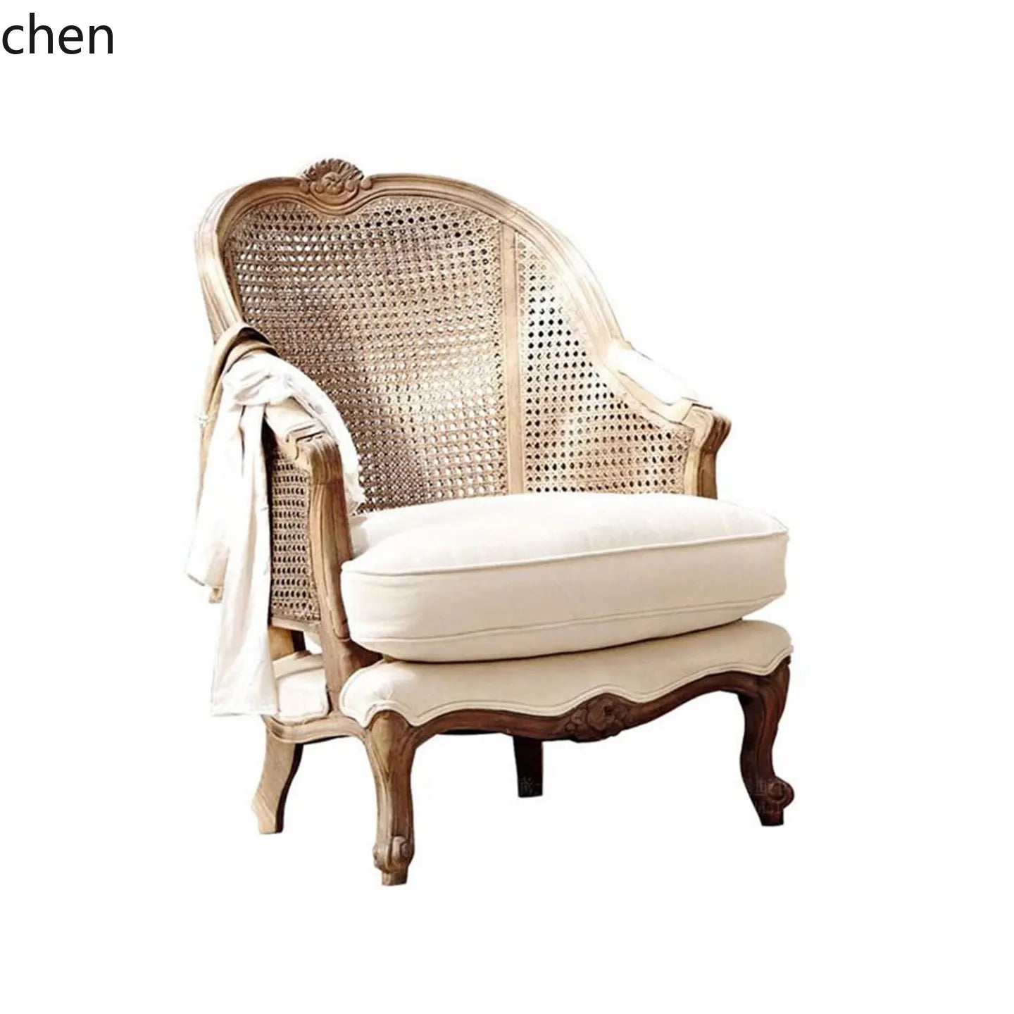 LXC solid wood braided rattan sofa chair retro old living room balcony single studio design sofa