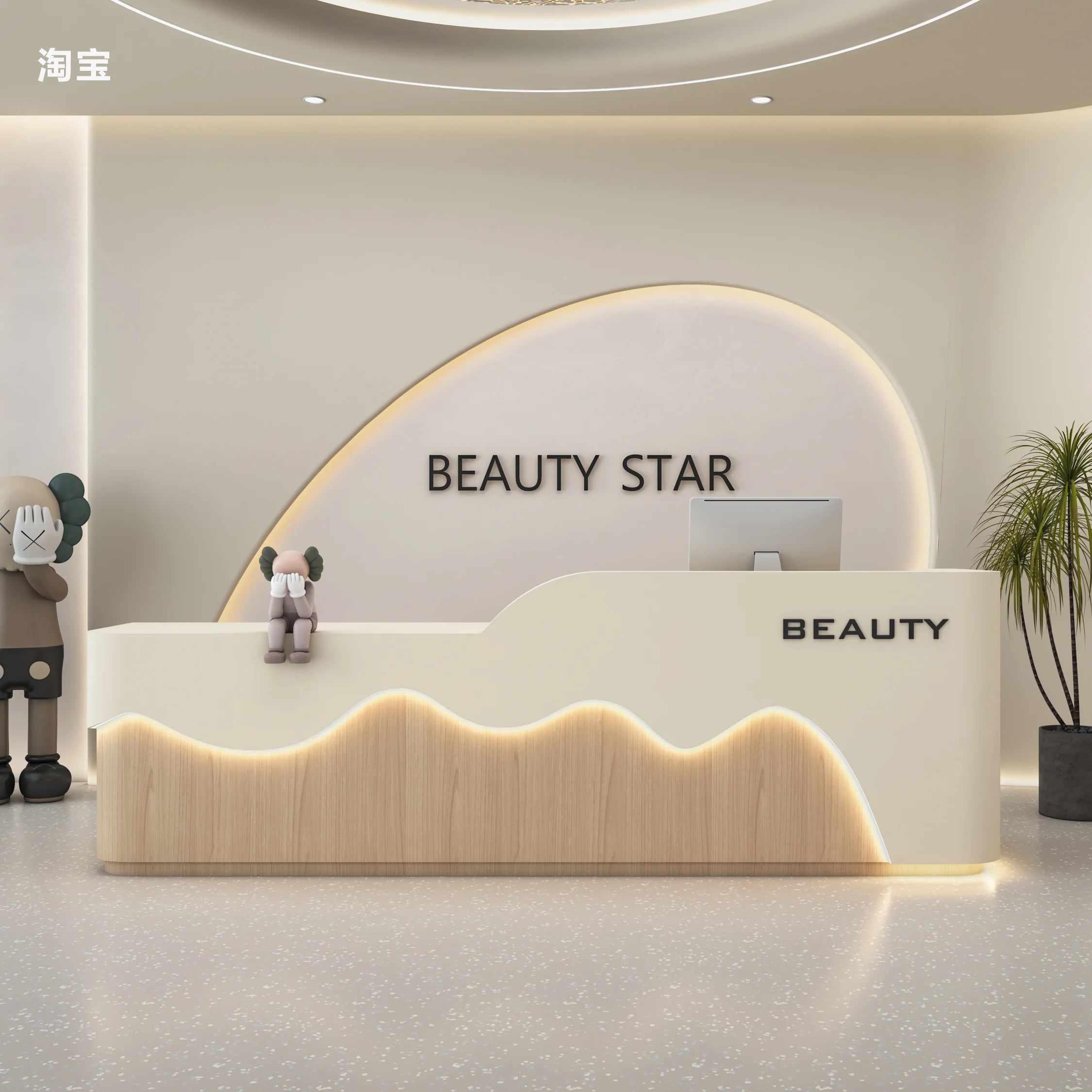 Wood-Based Panel Reception Desk Executive Curved Front With Integrated Shelving And Matte Finish — White | KIMLUD