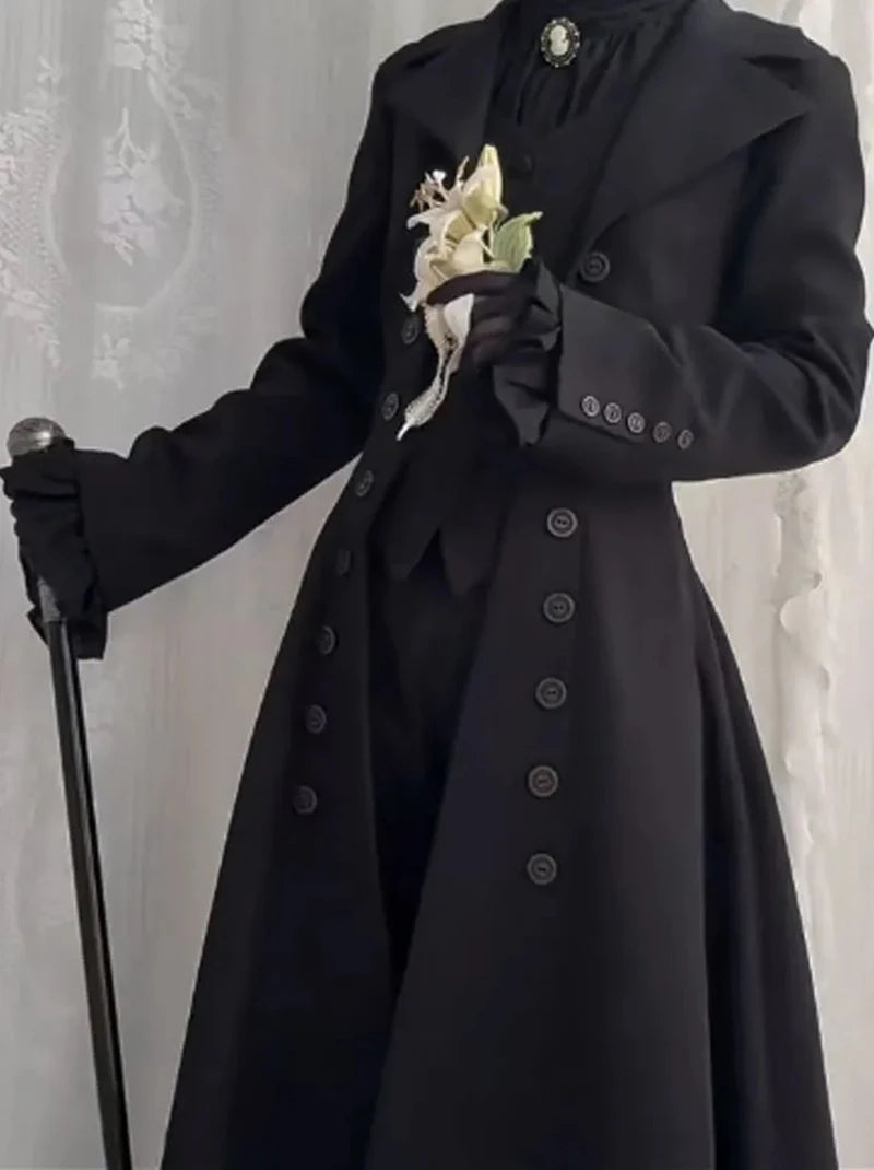 Japanese Y2K Patchwork Midi Coats Women Gothic Dark Academic Double Breasted Jackets Fashion Streetwear Slim Lapel Outwear New