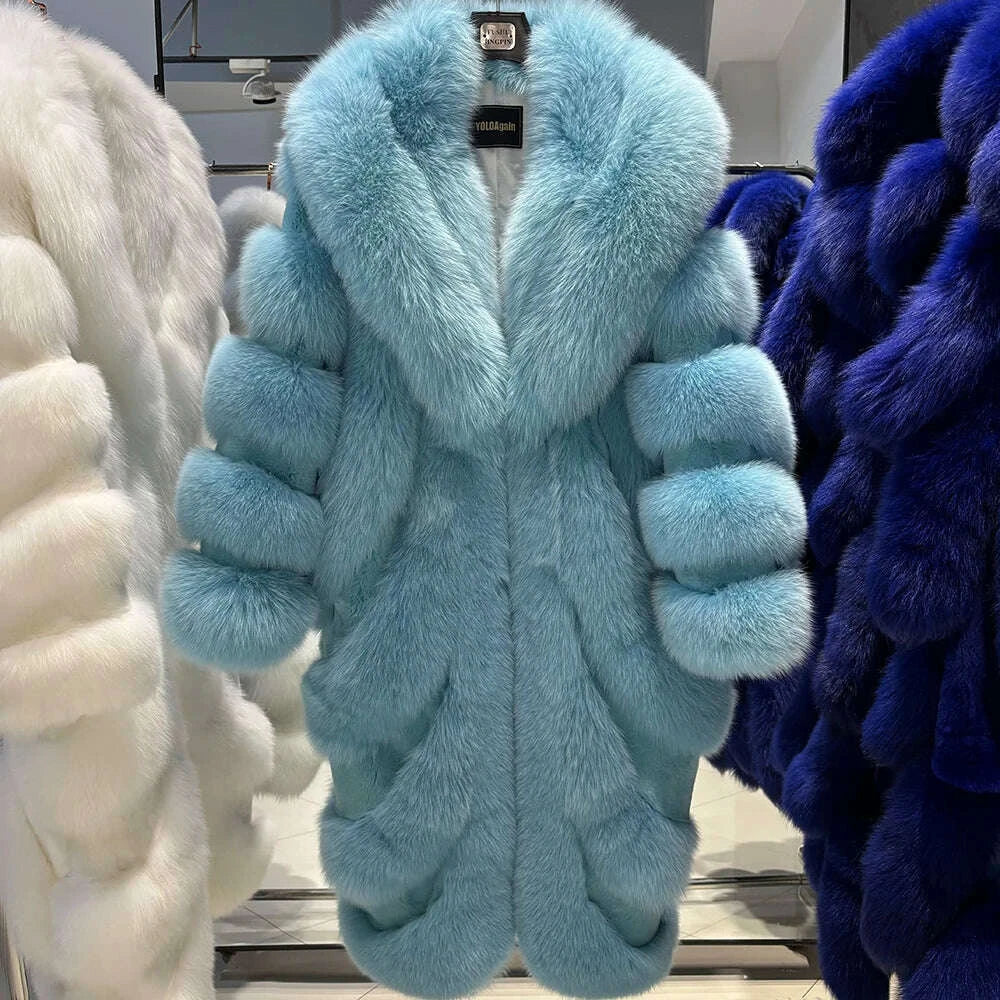 KIMLUD, YOLOAgain 2025 Winter Warm Luxury Real Fox Fur Coat Women Pink Fox Fur Jacket Long, KIMLUD Womens Clothes