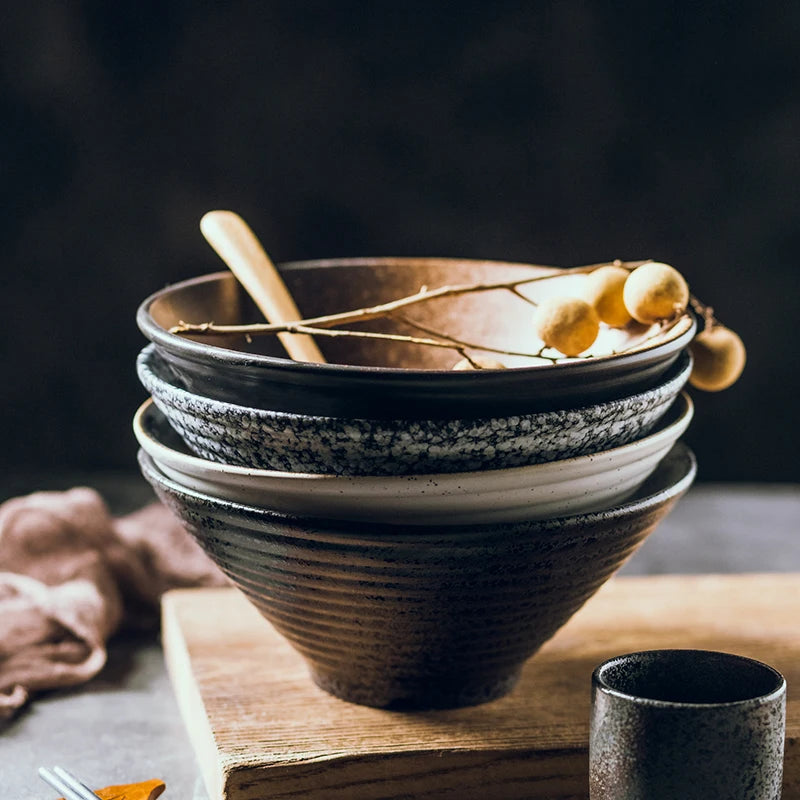 Porcelain Japanese Ramen Bowl Large — Black | KIMLUD