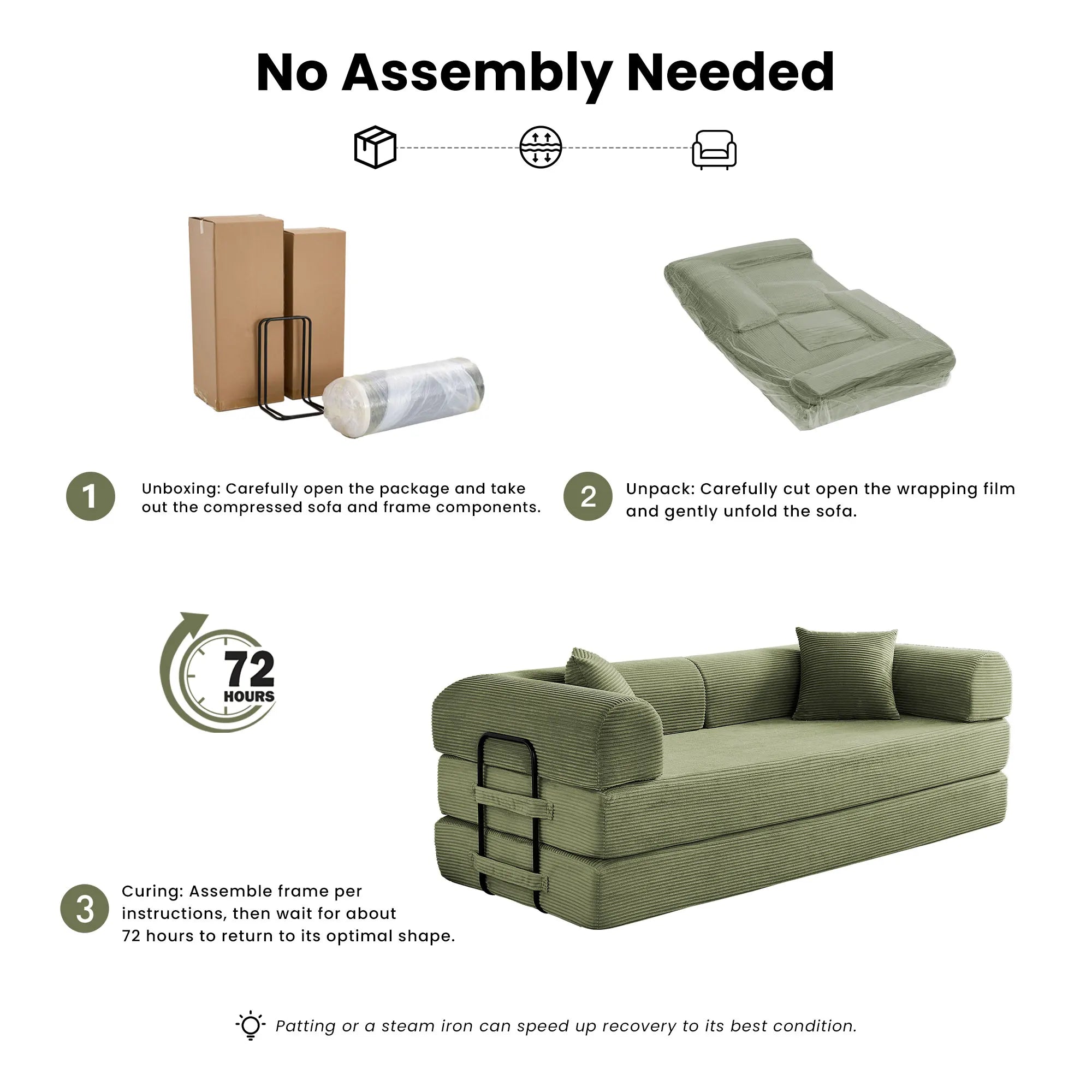Corduroy Folding Convertible Sofa Bed — Olive | KIMLUD