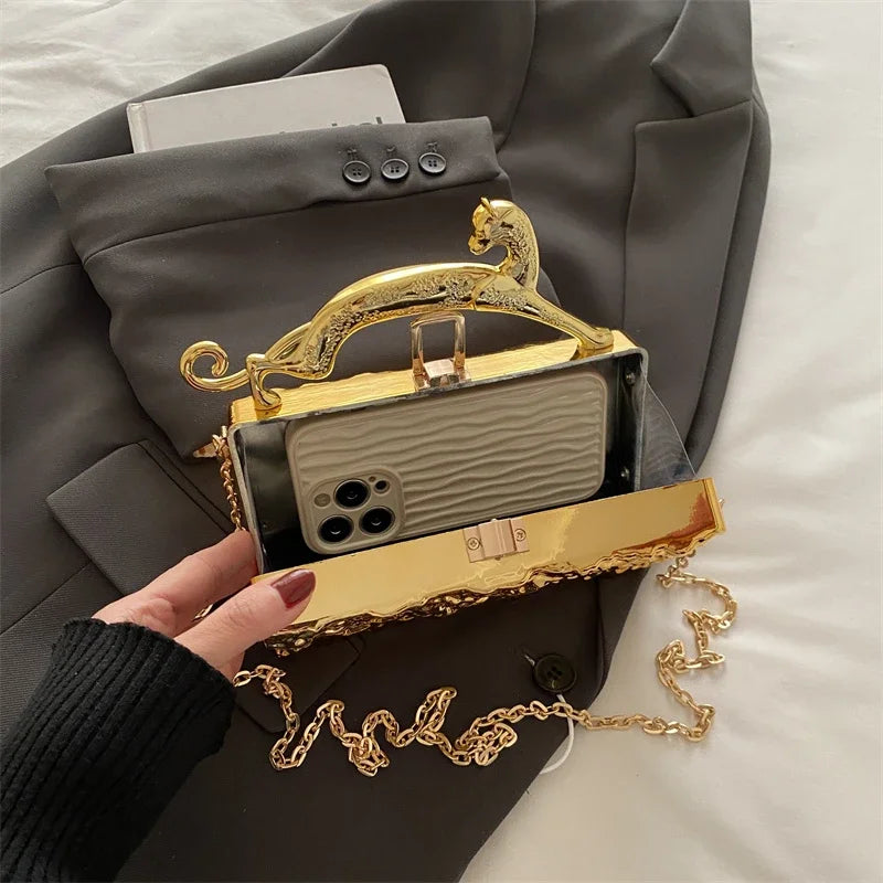 Luxury Acrylic Chain Mini Clutch — Gold Silver | KIMLUD