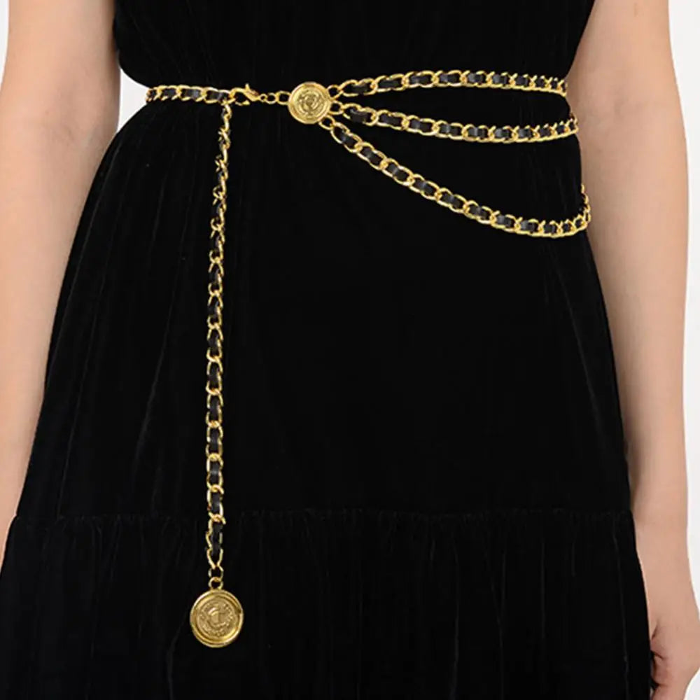 Metal Tassel Chain Waist Belt Retro Pendant Decoration — Gold-Tone | KIMLUD