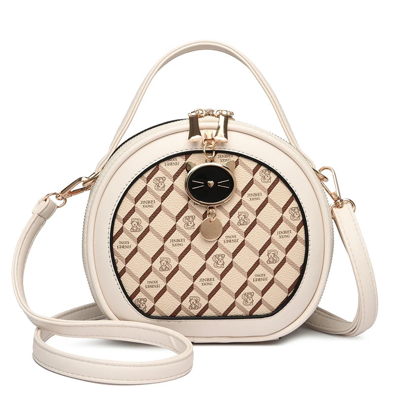 PU Leather Circular Crossbody Bag Sequined Letter — Off-White | KIMLUD