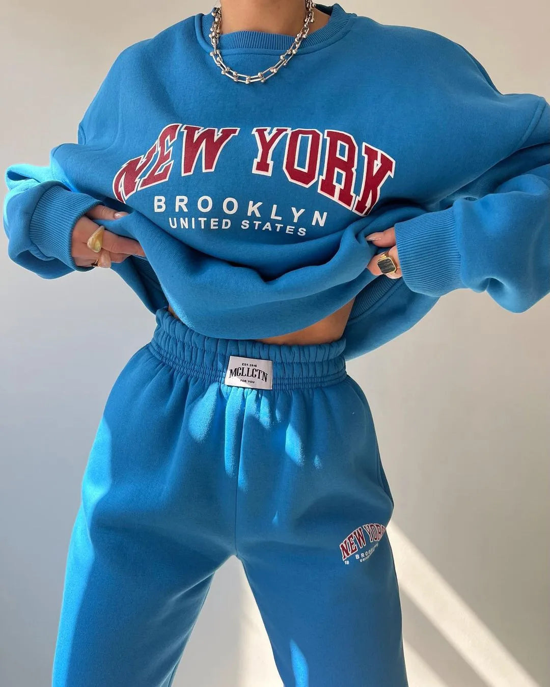 Soft Cotton Tracksuit Letter Print — Ivory | KIMLUD