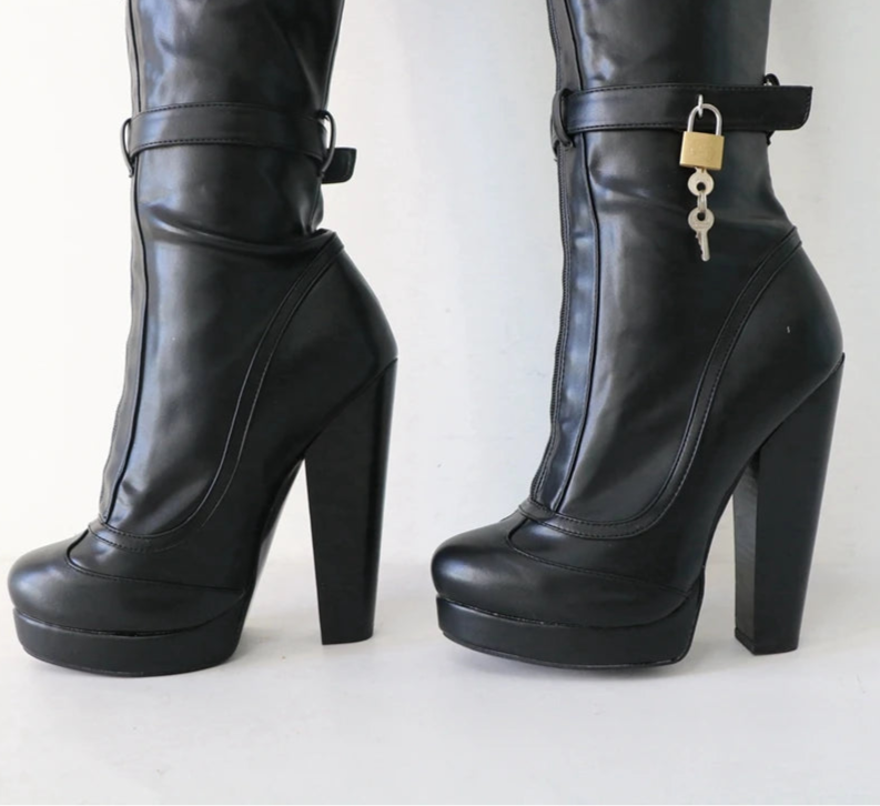 Sorbern 8 Locks Block Heel Boots Women Unisex Style Crotch Thigh High Boot Drag Queen Shoes Fetish Custom Multi Colors - KIMLUD