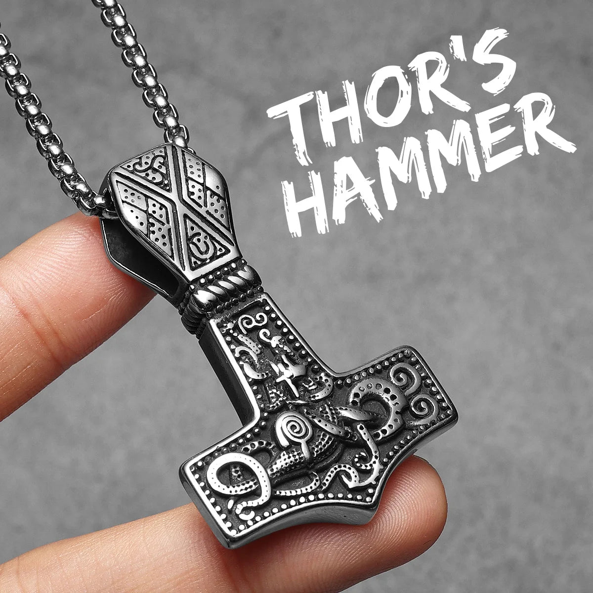 Viking Thor's Hammer Double Side Carving Men Necklaces With Pendant Stainless Steel Jewelry Male Women Punk Accessories Gifts